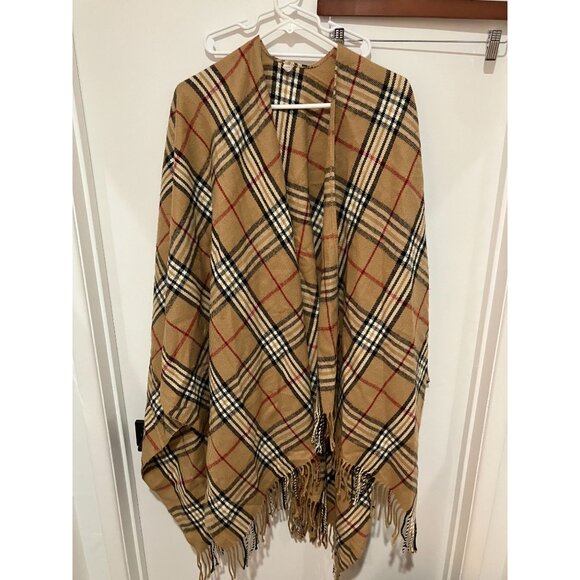 Covington Women's Open Front Poncho, Tan Plaid Multi, One Size - Picture 1 of 3